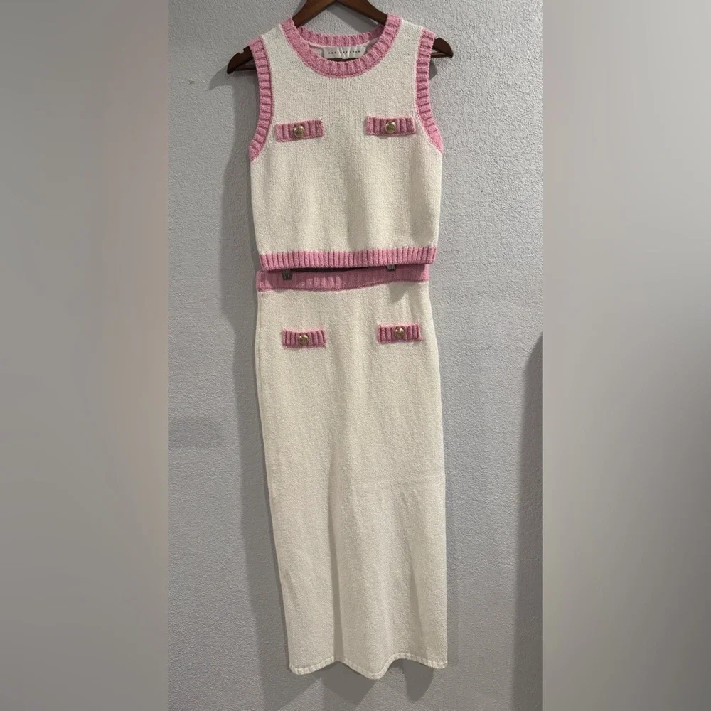 VICI Collection Arwen Contrast Knit Tank & Pencil Midi Skirt Cream/Pink M - Picture 6 of 9